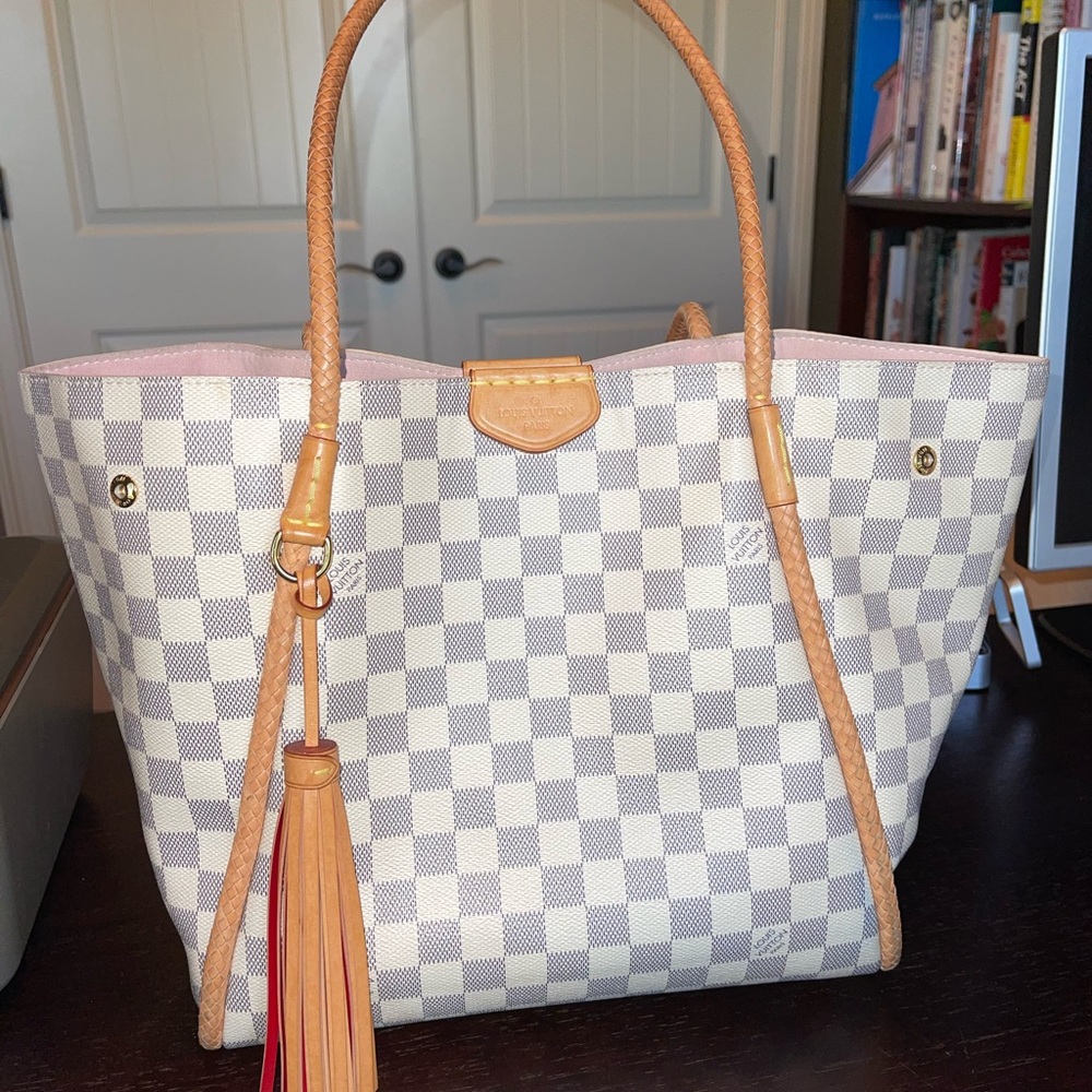 Propriano Louis Vuitton Checkered Tote with Tan Handles
